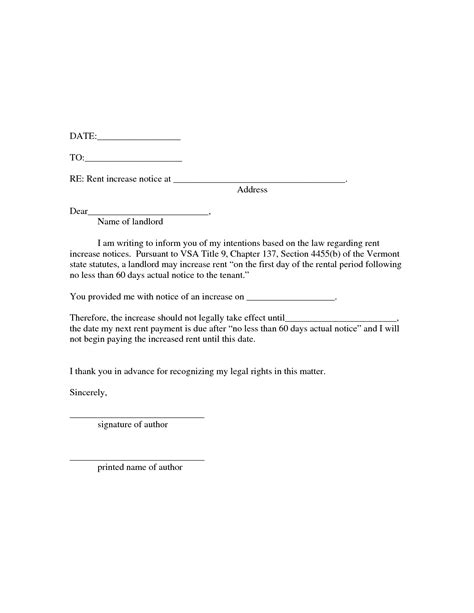 sample rent increase letter  tenant  printable documents