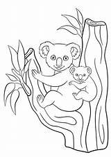 Koala Coloring Pages Cute Baby Mother Stock Little Her Illustration Koalas Printable Getdrawings Getcolorings Color Depositphotos sketch template