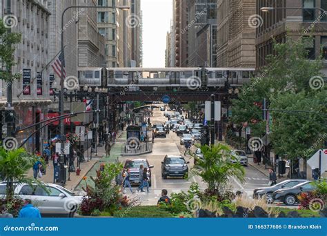downtown chicago busy street view editorial photo image