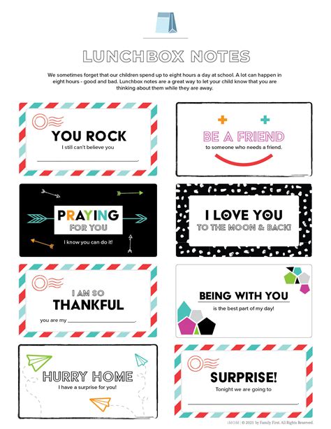 cute printable lunchbox notes  kids imom