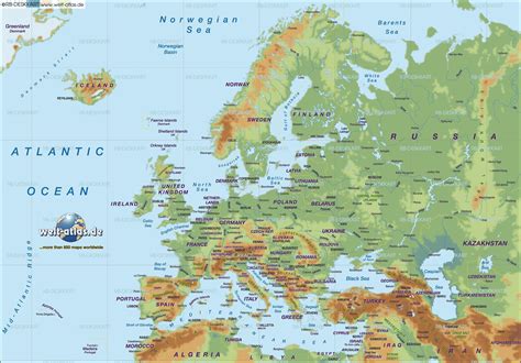 Detailed Physical And Relief Map Of Europe Europe Detailed
