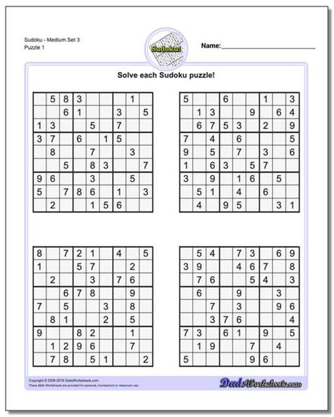 printable medium level sudoku  templates printable