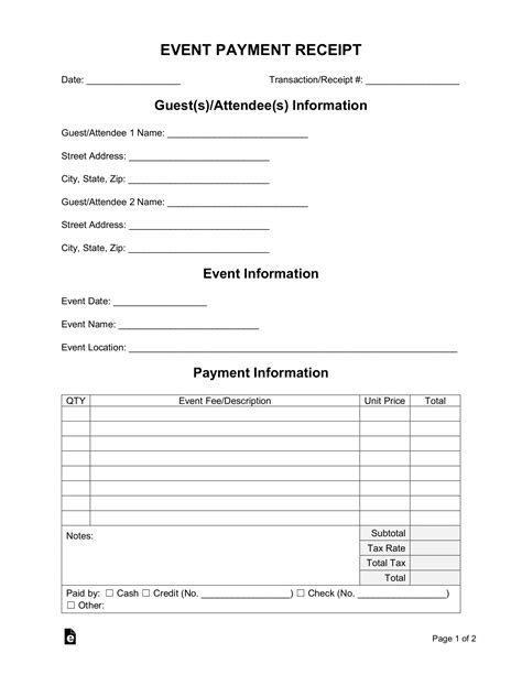 event payment receipt template word  eforms