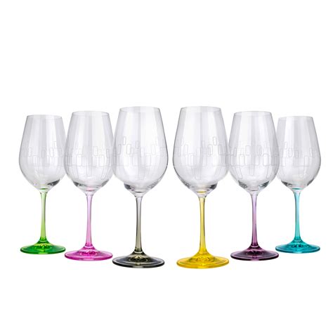 Crystalex 15 Oz Wine Glass Multi Colored Bohemian Crystal 6 Piece Set