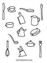 Colorir Cozinha Objetos Objectos Utensils Utensilios Cocinar Alimentos Utiles Serie Preparados Listos Asi Aqui Colorido sketch template