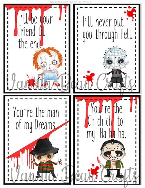 horror valentine card printable funny cute scary movies etsy