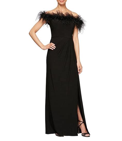 alex evenings stretch matte jersey feather off the shoulder cap sleeve