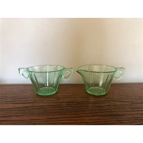 vintage green depression glass creamer and sugar bowl a pair chairish