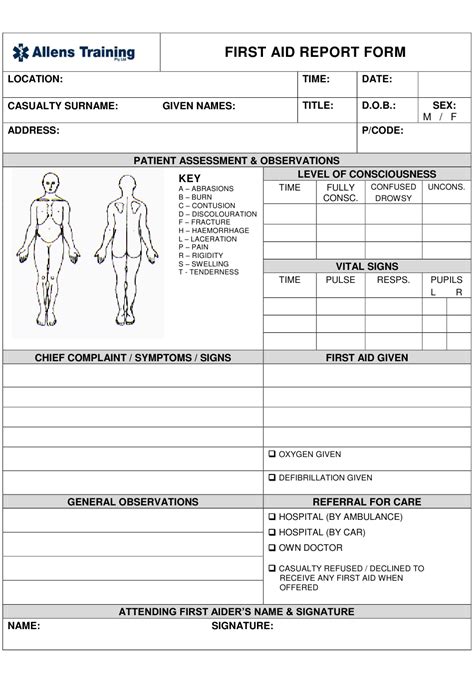 First Aid Report Form Allens Training Download Printable Pdf