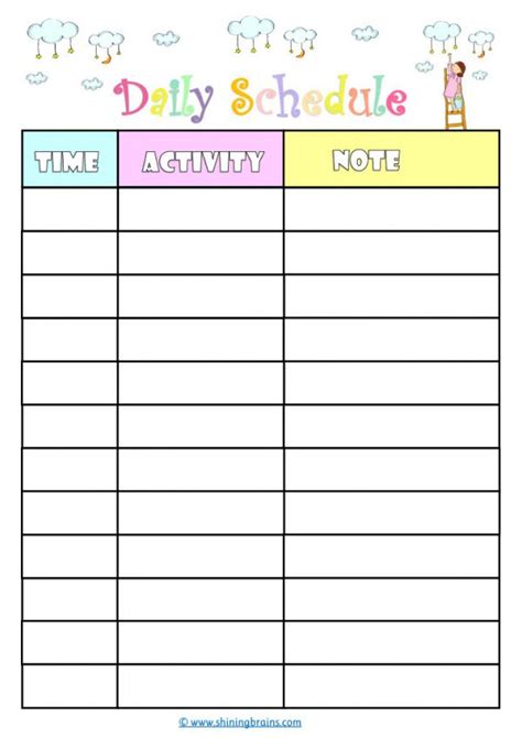daily schedule template  scoutrilo