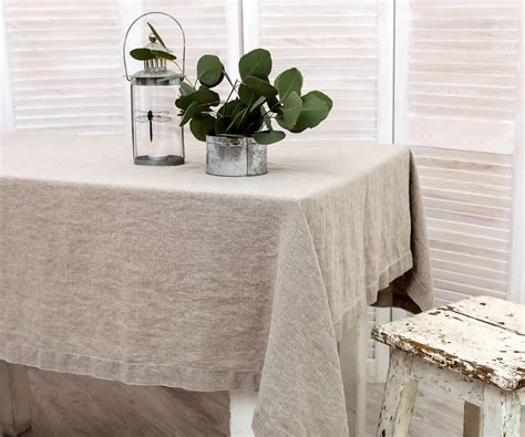 washed linen tablecloth  decorative  edges  mitered corners