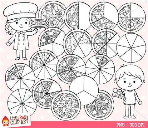 pizza fractions clip art  lineart personal  commercial etsy