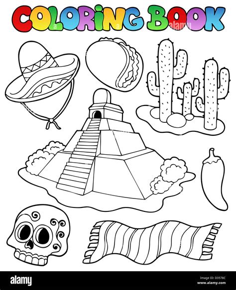 coloring book  mexican theme  thematic illustration stock photo