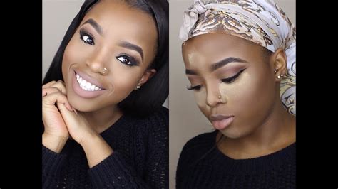 natural nude makeup tutorial how to highlight and contour on dark skin youtube