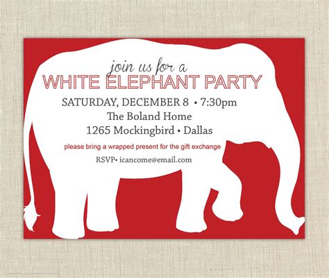 printable white elephant invitation template   printable