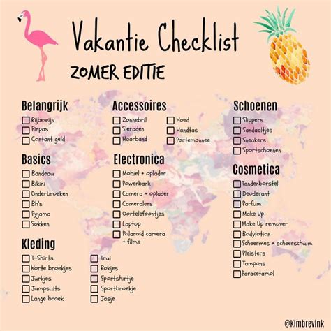 vakantie checklist voor de zomervakantie vakantie checklist vakantie inpaklijst