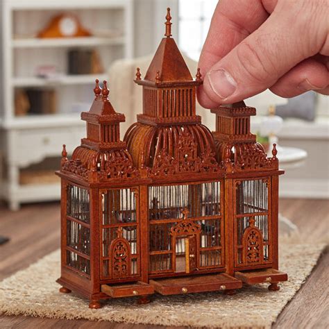 dollhouse miniature victorian birdcage  walnut finish miniature