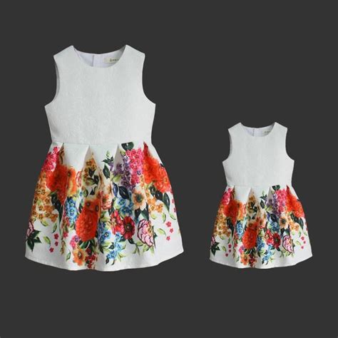 Women Formal Floral Print A Line Sleeveless Dress Mother And Daughter