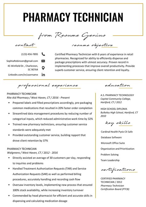 pharmacy technician resume  writing tips resume genius