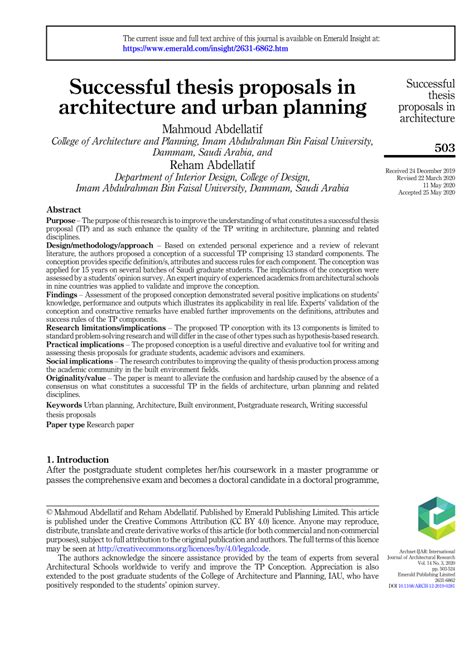 successful thesis proposals  architecture  urban planning
