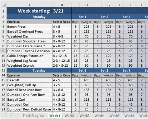 5x5 Workout Plan Spreadsheet For Build Muscle Fitness And Workout Abs