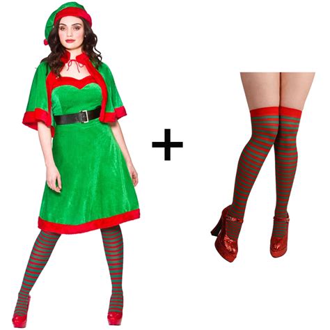 ladies santas little helper cute elf christmas fancy dress costume