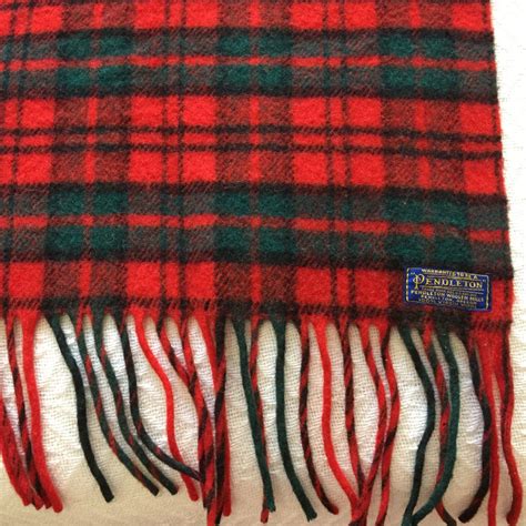 red green plaid pendleton wool blanket fringed throw