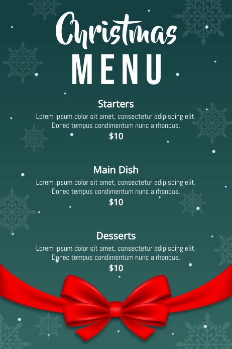 christmas menu menu food flyer template postermywall