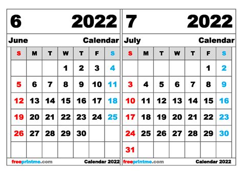 june  july  calendar printable calendar june july  excel