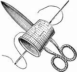 Sewing Clipart Clip Vintage Needle Borders Scissors Drawing Etc Supplies Cliparts Thimble Couture Thread Printable Tools Notions Fabric Digital Stamps sketch template