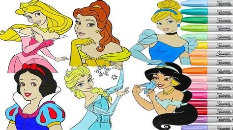 disney princess coloring book compilation elsa cinderella belle snow white jasmine aurora youtube
