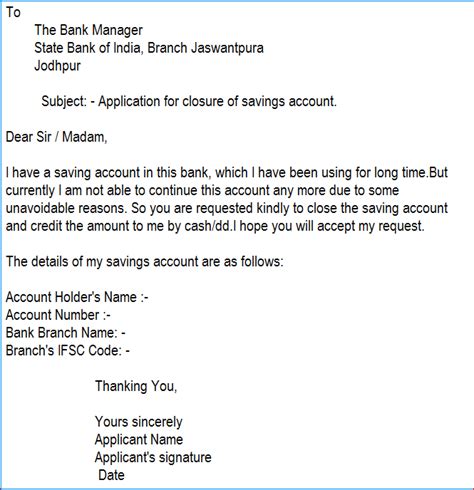 application  closing bank account   le