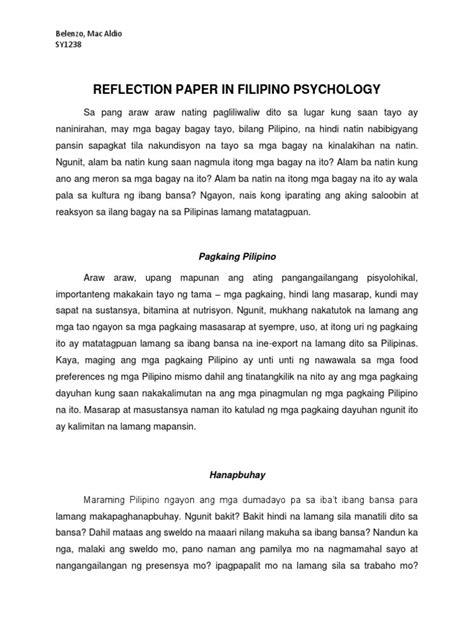 reflection paper  filipino psychology