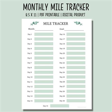 monthly mile tracker running tracker walking tracker exercise planner