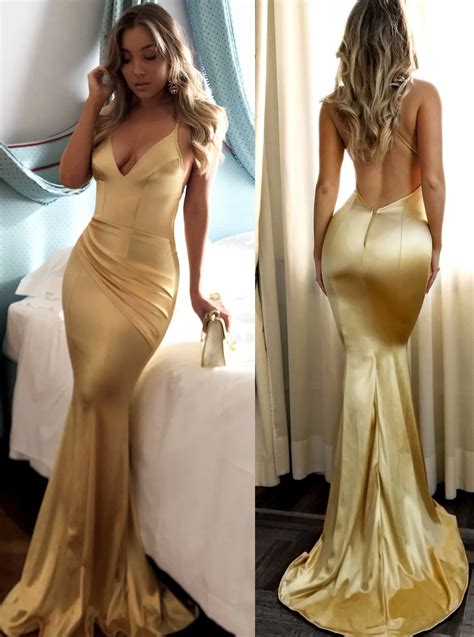 buy sexy backless evening party gown mermaid gold prom dress op593