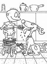 Pickles Tommy Coloring Rugrats Feeding Dog His sketch template
