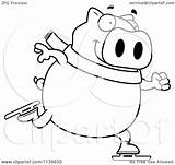 Skating Chubby Pig Ice Clipart Cartoon Outlined Coloring Vector Cory Thoman Royalty sketch template