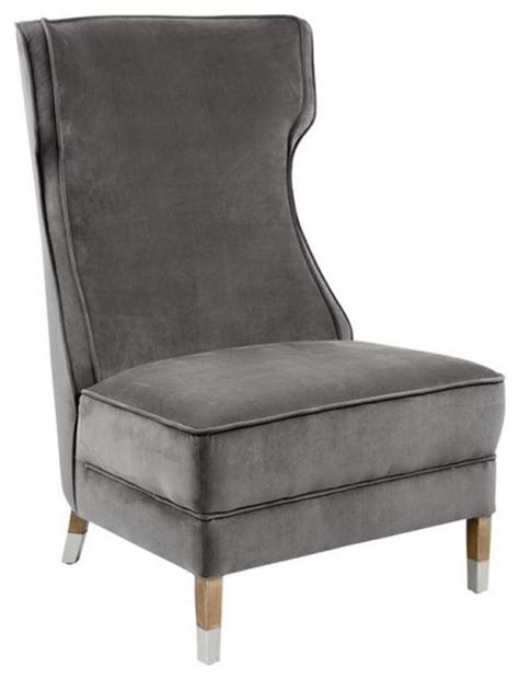 accent high wing  chair  fabric gray contemporary
