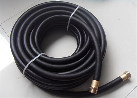 black rubber heavy duty contractor commercial grade water hose  brass fittings
