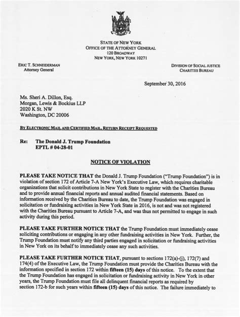 read  york ag letter banning trump foundation  ny