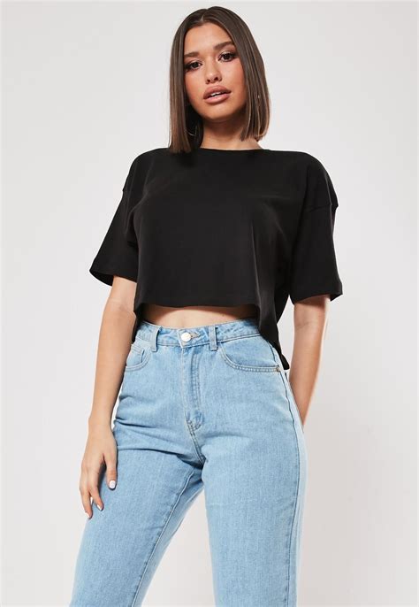 Black Crew Neck Cropped T Shirt Missguided Crop Tops Clothes Crop