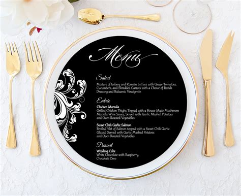 menu cards wedding menu cards black  white menu cards editable printable template