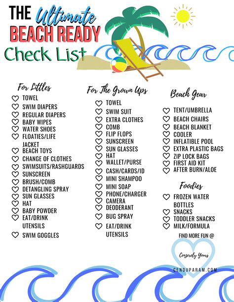 ultimate beach packing list    family cenzerely