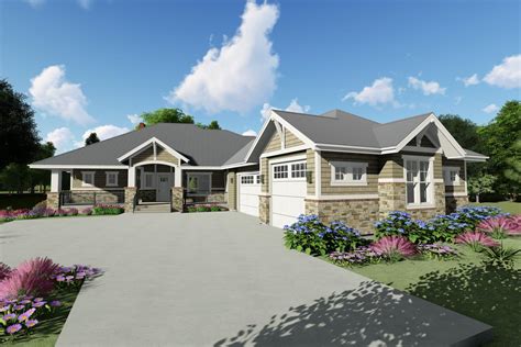 downsized craftsman ranch home plan  angled garage sc architectural designs house