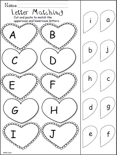 valentines day letter matching cut  paste alphabet kindergarten