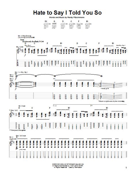hate to say i told you so sheet music the hives guitar tab