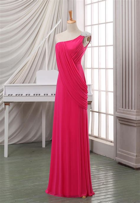 One Shoulder Hot Pink Prom Dress Maxi Dress Floor Length