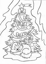 Christmas Tree Kitten Coloring Drawings Pages Drawing Colouring Patterns Printable Outline Visit sketch template
