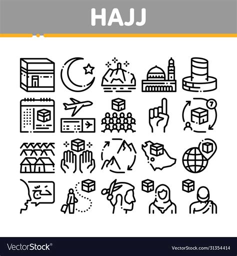 hajj islamic religion collection icons set vector image