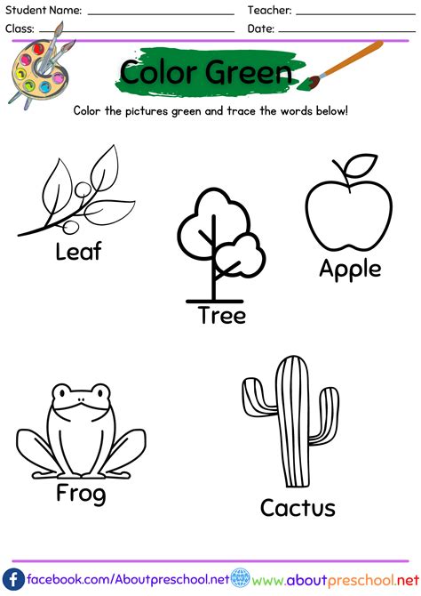 color worksheets green  preschool